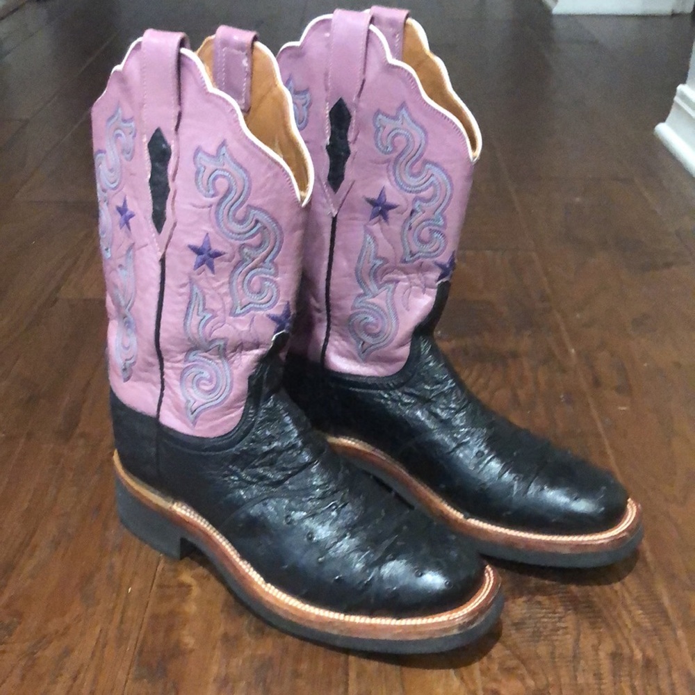 Lucchese 2000 Black Full Quill Ostrich Crepe Sole boots